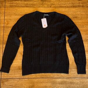 Cable Knit Black V-Neck Sweater.  Size Medium.